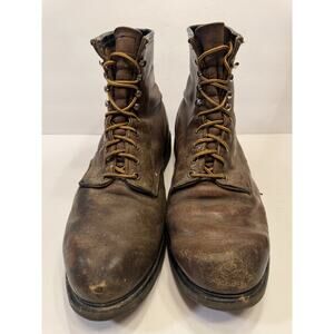 Size 15 Red Wing Boots Lace Up Brown Leather Vintage Patina Worn Super Sole USA
